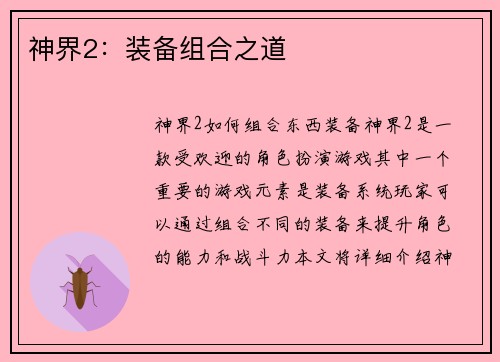 神界2：装备组合之道